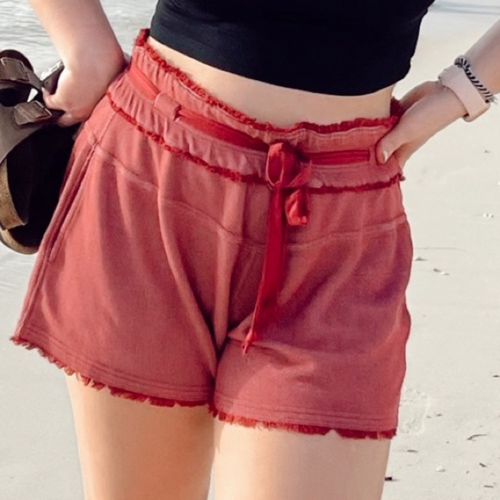 Free People High Tie Waist Burgundy Shorts